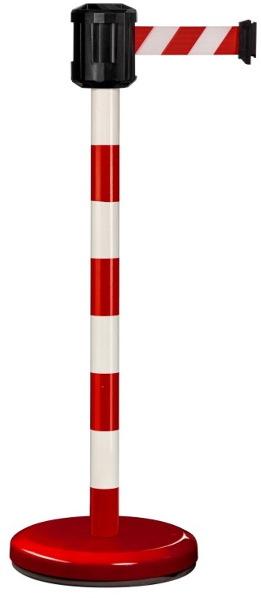 Buiten afzetpaal met rood/witte band – Standaard verzwaarde voet – 2 m